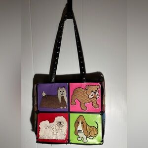 Braciano Dog Lover Embroidered Leather Handbang Detachable Insert